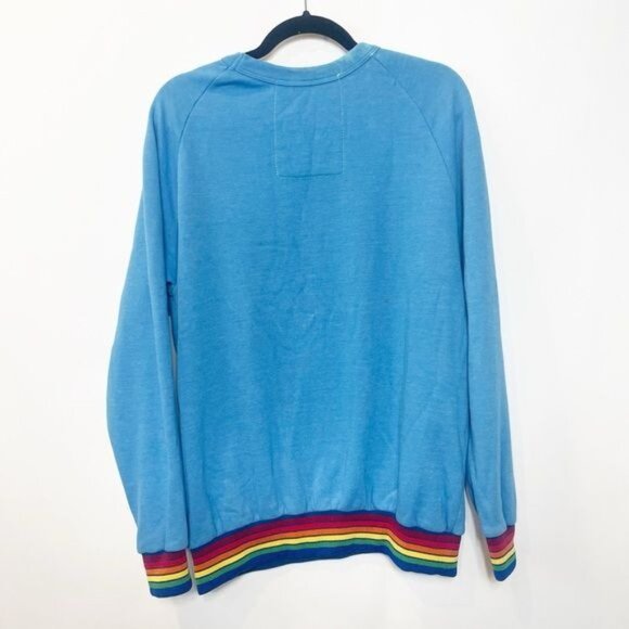 Aviator Nation 5 Stripe Rainbow Crew Neck Sweatshirt Ocean Blue XL Made In USA - Picture 3 of 8